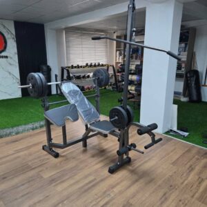 Bench with latpull extension + 50kg weight set