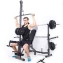 Bench with latpull extension + 50kg weight set