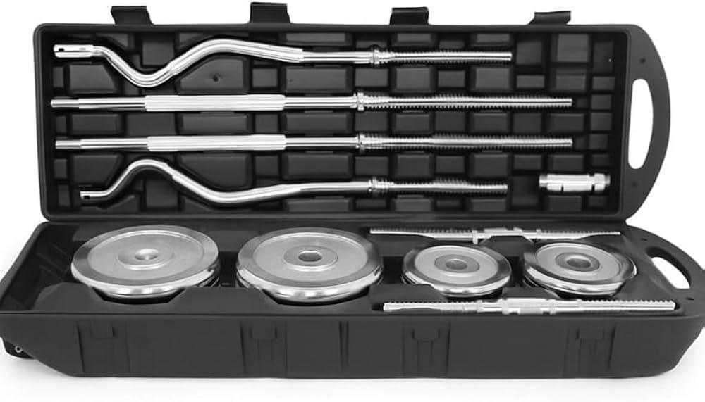 55kg adjustable chrome dumbbell with barbell and ez rod - Image 5