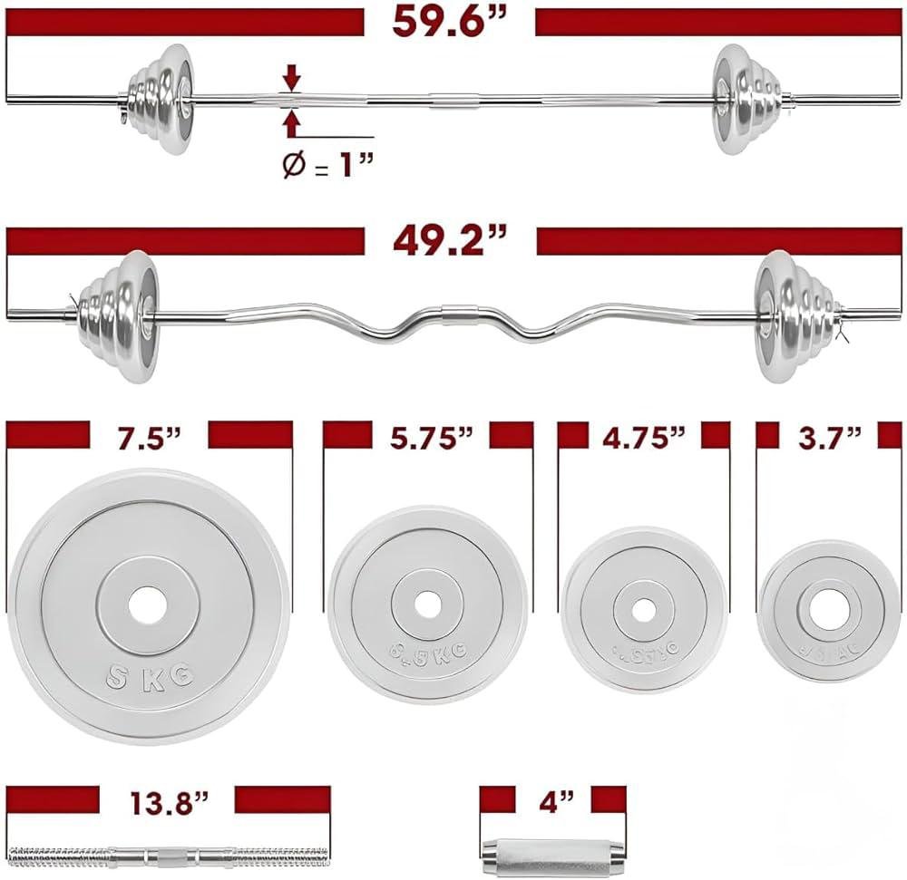 55kg adjustable chrome dumbbell with barbell and ez rod - Image 4