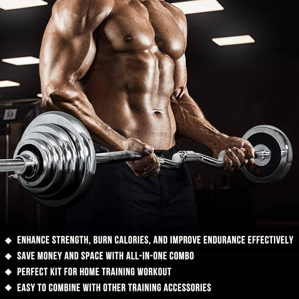 55kg adjustable chrome dumbbell with barbell and ez rod - Image 6