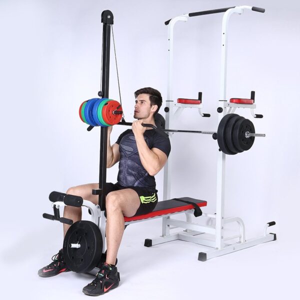 Power tower with bench and latpull extension